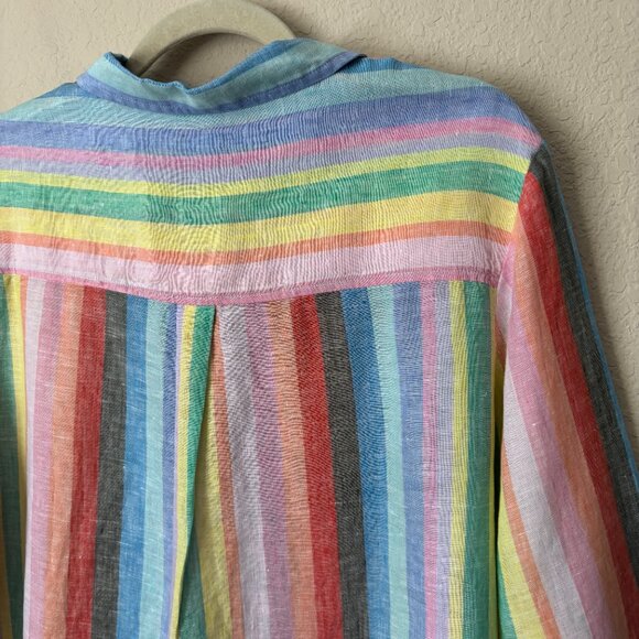 GAP 100% Linen Rainbow Striped Oversized Boyfriend Button Up Shirt - Picture 12 of 13